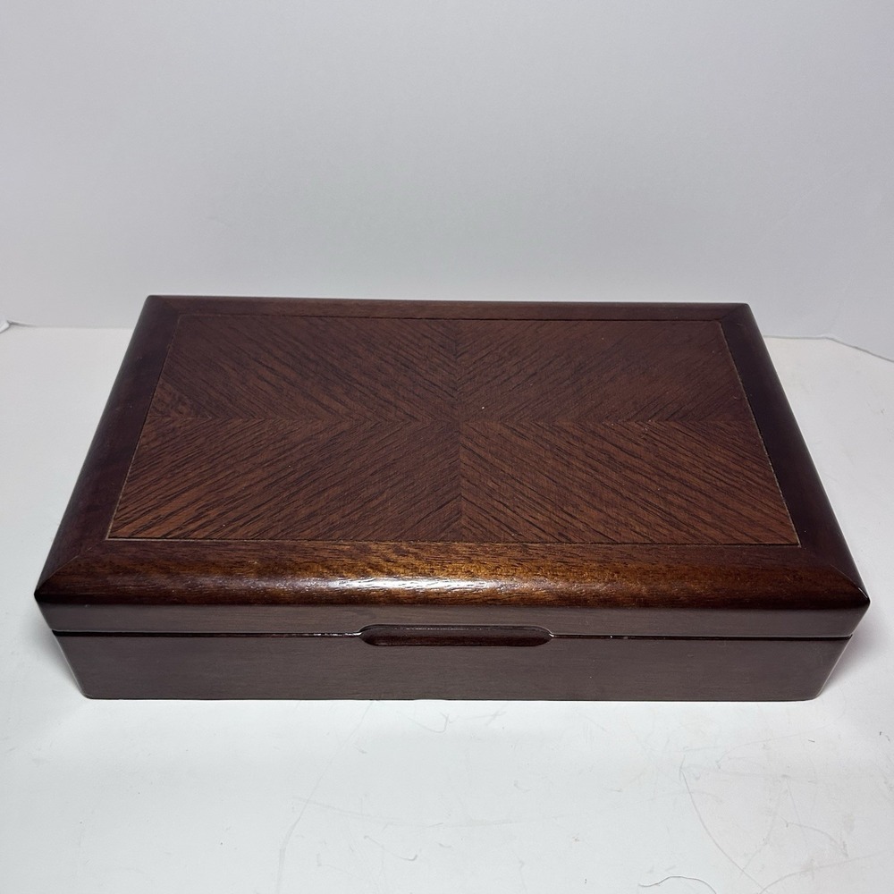 Vintage Mele Wooden Jewelry Box Mirror Sliding Removable Tray Pink Felt Taiwan